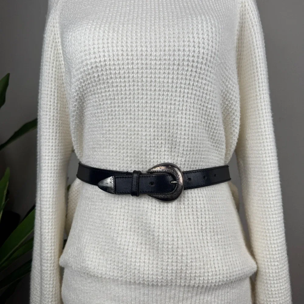 Vintage Western Americana Leather Liz Claiborne Black Belt Women Small Petite